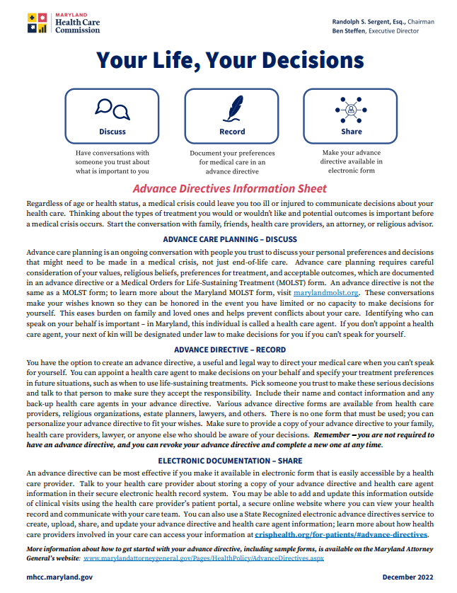 Advance Directives Information Sheet 2